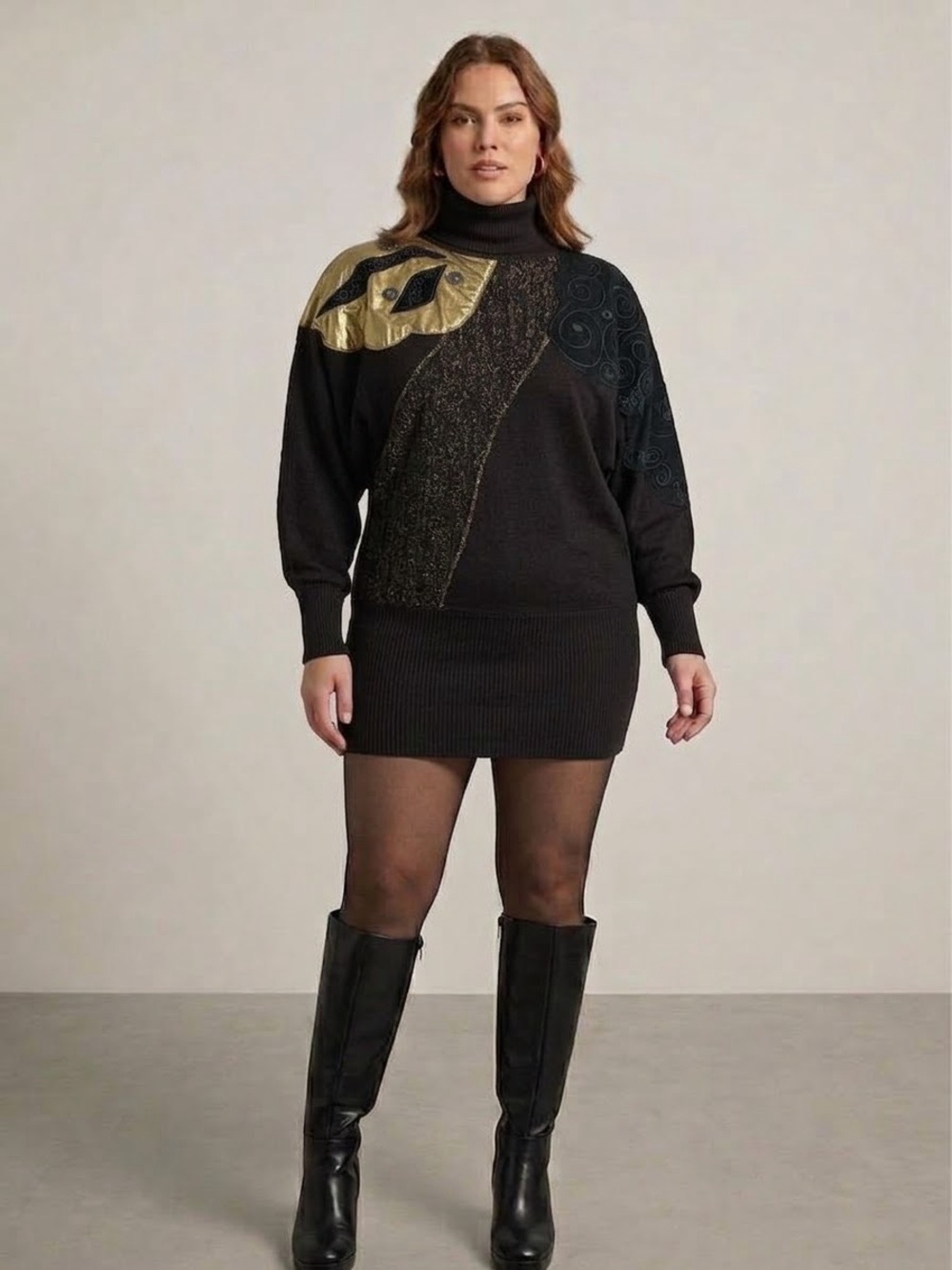 Vintage 80s Andriano I Fatigati L Black Gold Metallic Sweater Embellished Retro
